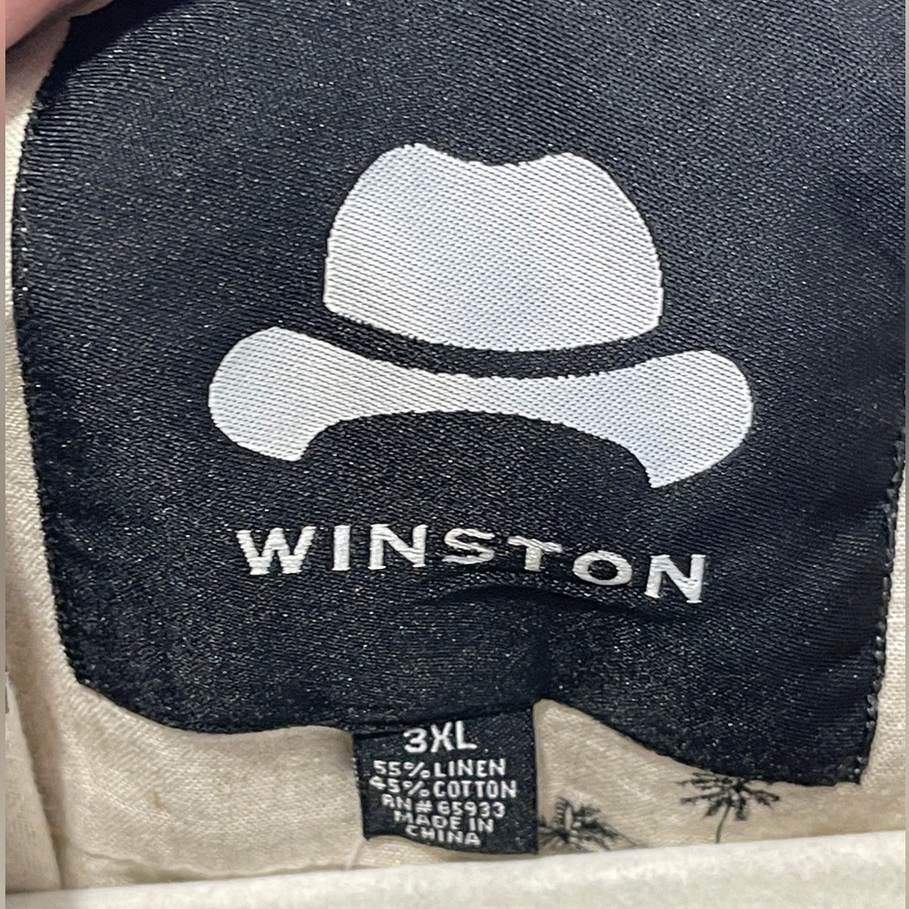 Winston Shirt Button Front Short Sleeve 3XL Khaki Palm Tree Print Vacation Linen - Picture 7 of 8